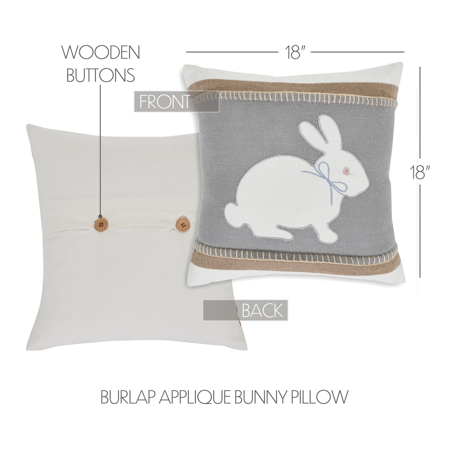 Primitive Spring Easter Burlap Applique Bunny Pillow 18x18
