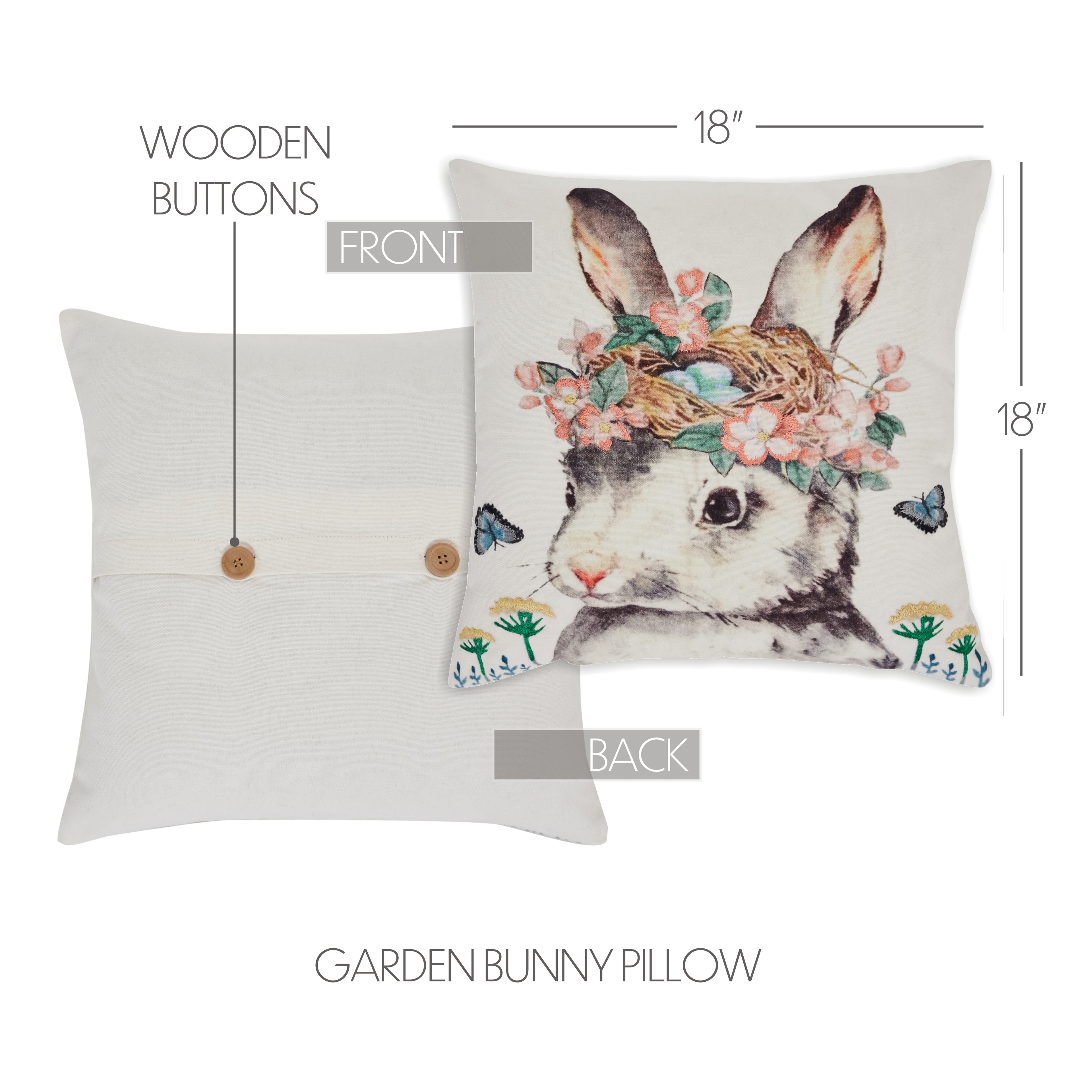 Primitive Spring Easter Garden Bunny Pillow 18x18