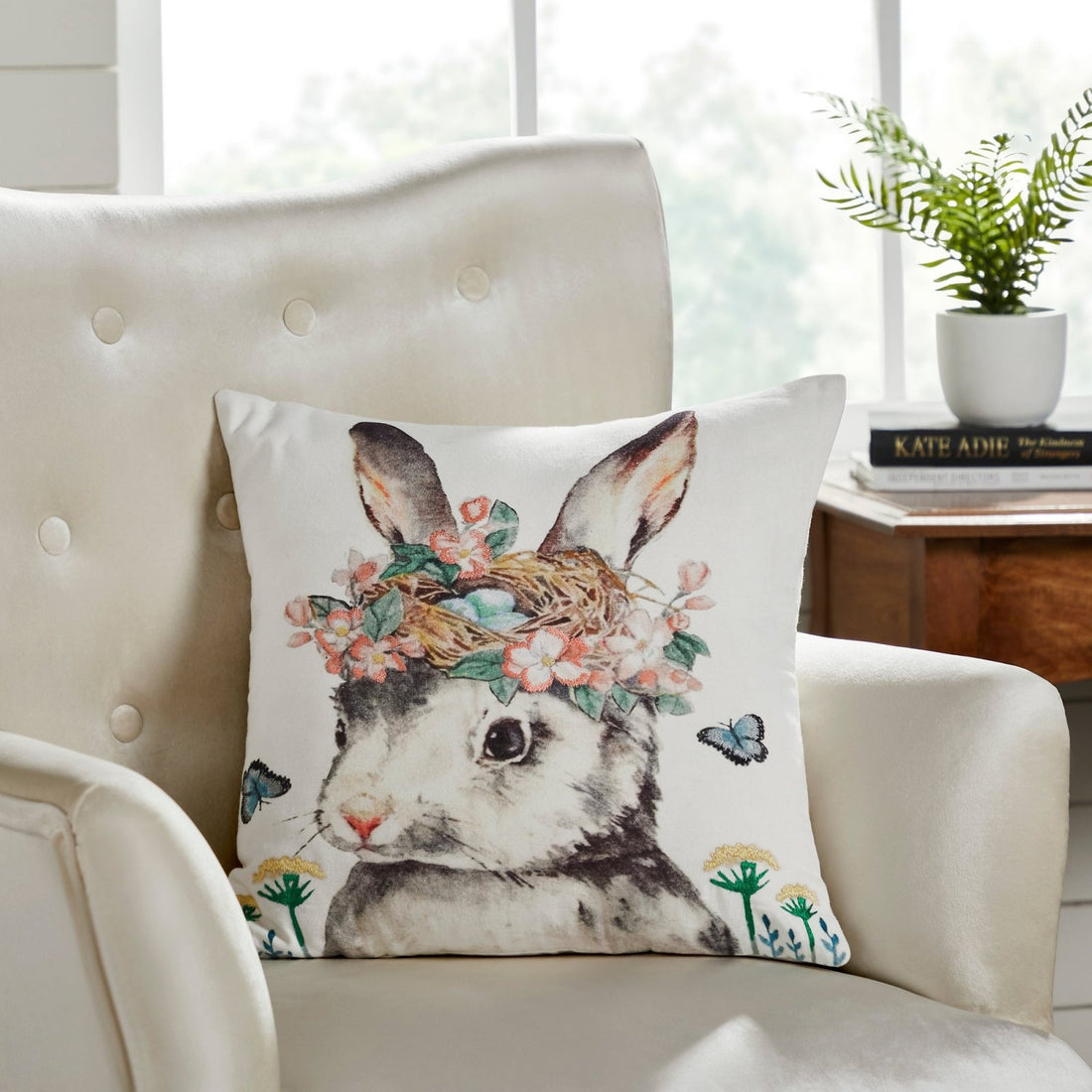 Primitive Spring Easter Garden Bunny Pillow 18x18 - The Primitive Pineapple Collection