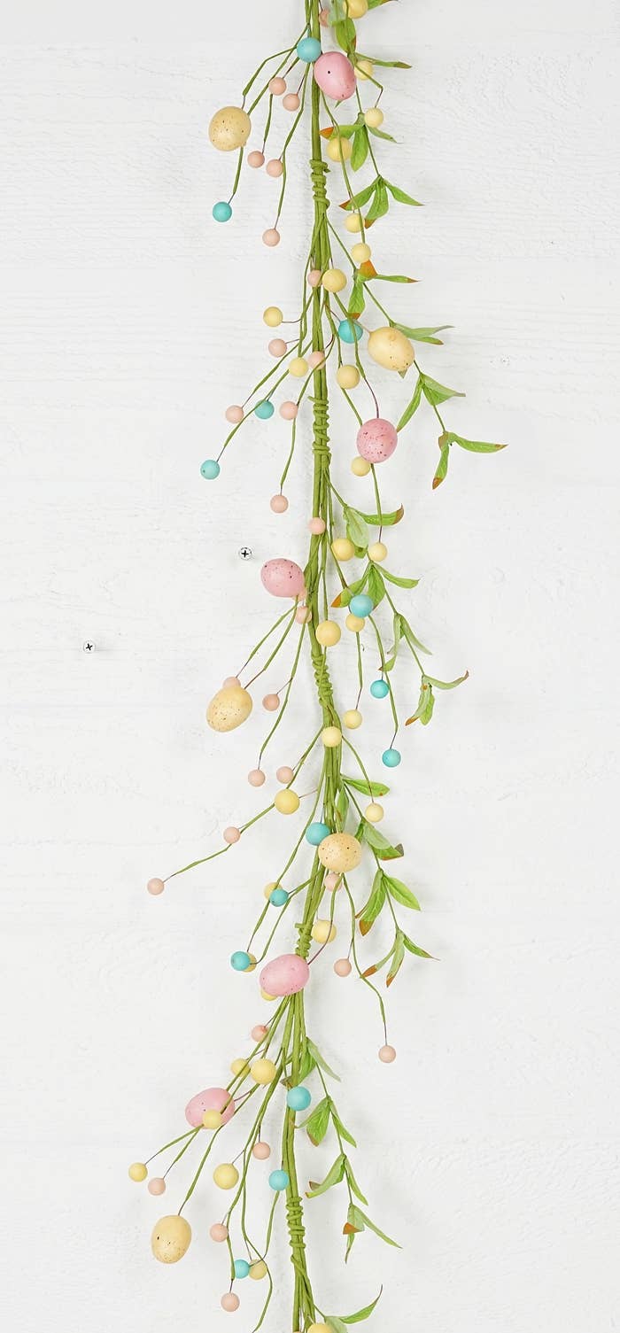 Primitive Farmhouse 4ft Pastel Egg Garland with Willow Leaves