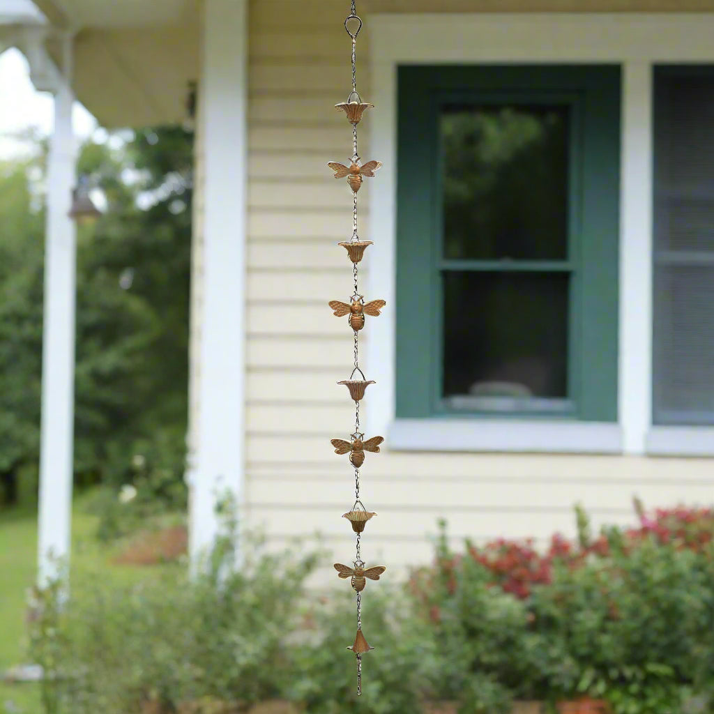 Farmhouse Country Garden Whimsical Iron Bumble Bee Rain Chain 66&quot;