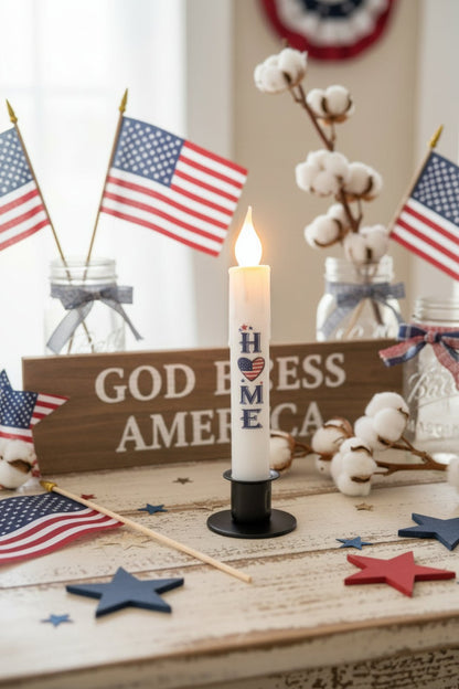 7" Flameless Americana HOME LED Timer Taper Candle - The Primitive Pineapple Collection