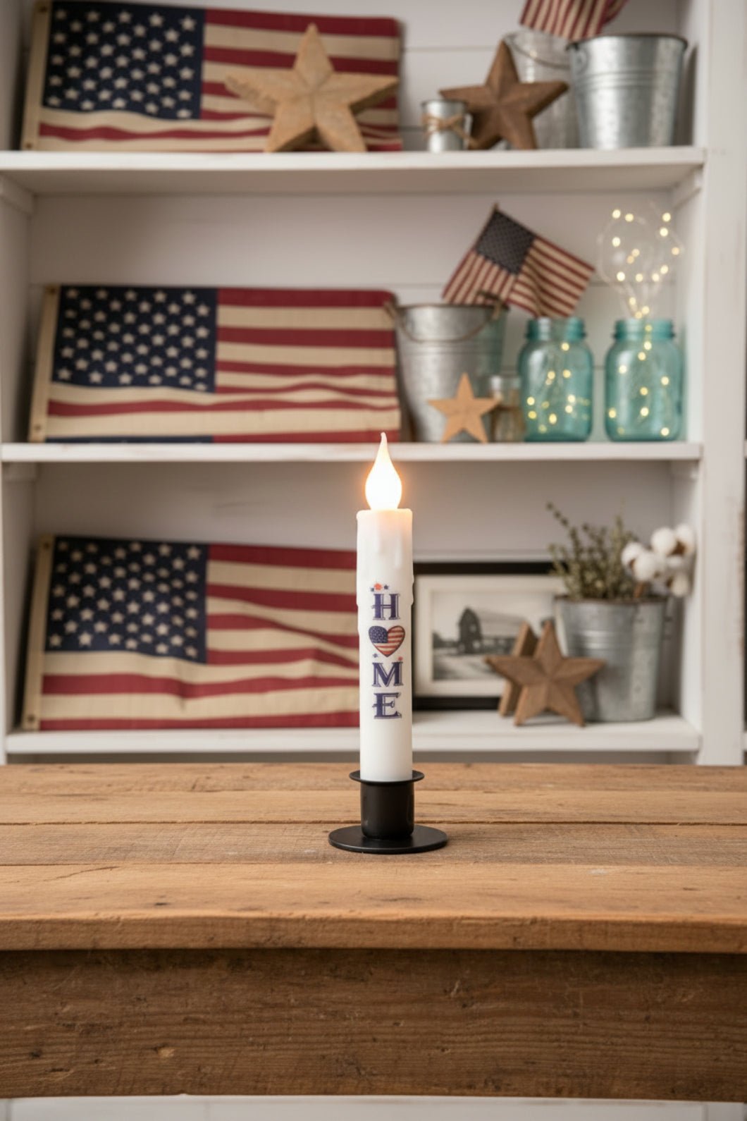 7" Flameless Americana HOME LED Timer Taper Candle - The Primitive Pineapple Collection