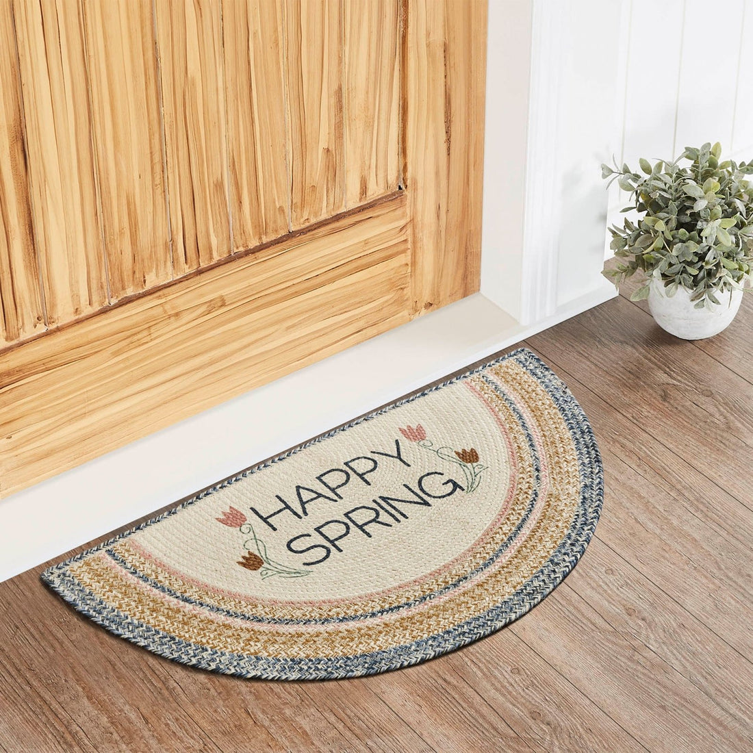 Primitive Farmhouse Easter Spring Kaila Happy Spring Jute Half Circle 19.5x36 - The Primitive Pineapple Collection