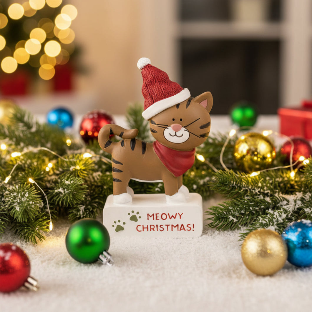 Blossom Bucket Meowy Christmas Cat Block Figurine | Primitive Holiday Decor