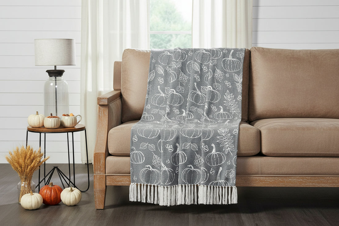 Primitive Fall Halloween Silhouette Pumpkin Grey Throw 50"x60" - The Primitive Pineapple Collection