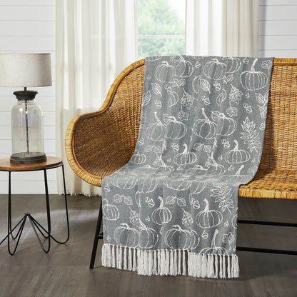 Primitive Fall Halloween Silhouette Pumpkin Grey Throw 50&quot;x60&quot; - The Primitive Pineapple Collection