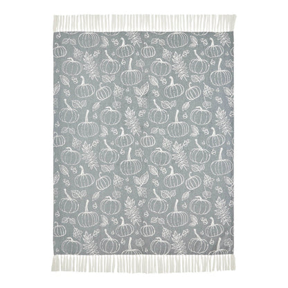 Primitive Fall Halloween Silhouette Pumpkin Grey Throw 50&quot;x60&quot; - The Primitive Pineapple Collection