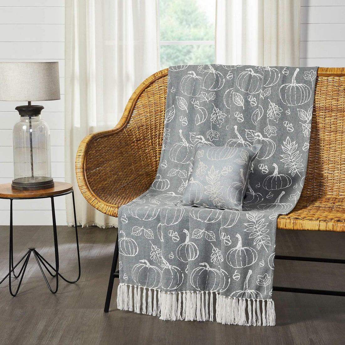 Primitive Fall Halloween Silhouette Pumpkin Grey Throw 50&quot;x60&quot; - The Primitive Pineapple Collection