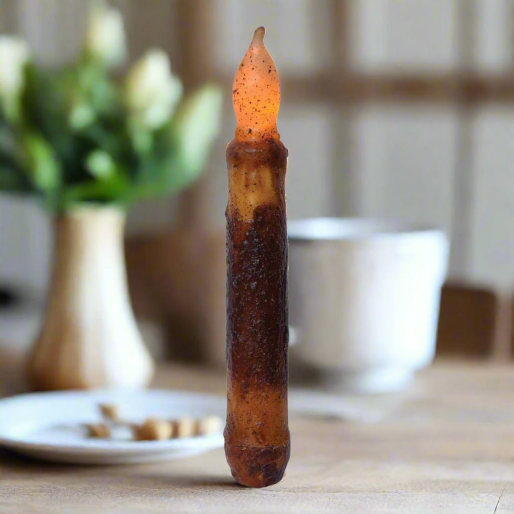Primitive/Country 6" Burnt Mustard Taper Candle Timer - The Primitive Pineapple Collection