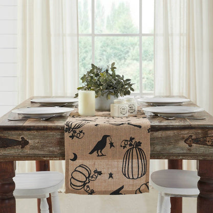 Primitive Fall Halloween Raven Harvest Burlap Jute Runner 12&quot; x 36&quot; - The Primitive Pineapple Collection