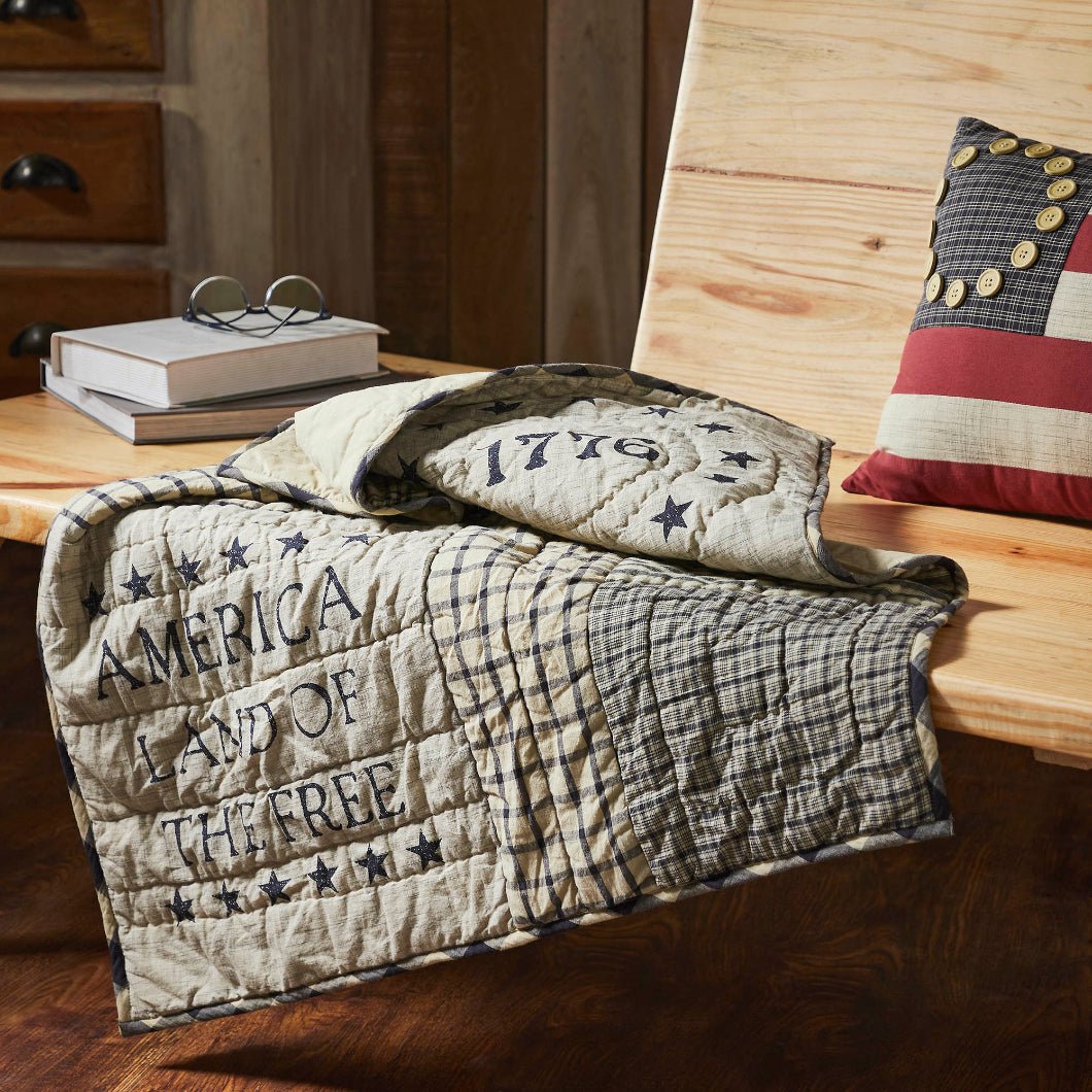 Primitive Farmhouse Patriotic My Country Quilted Lap Throw 32Wx32L - The Primitive Pineapple Collection