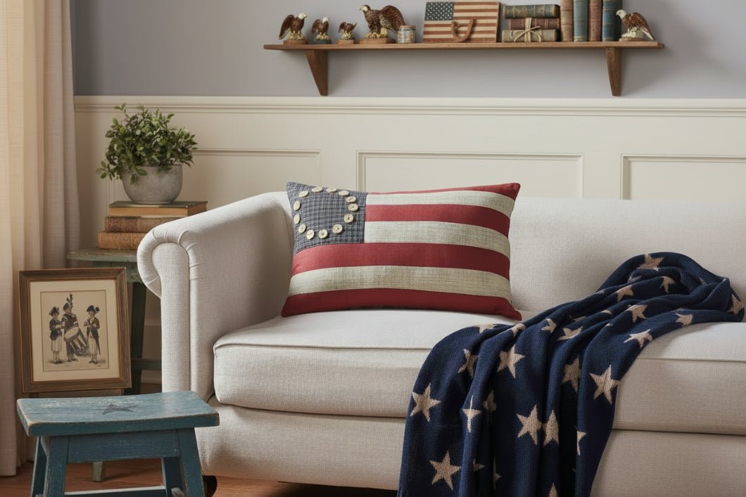 American Flag Pillow - Primitive Patriotic Decor 14x22 - The Primitive Pineapple Collection