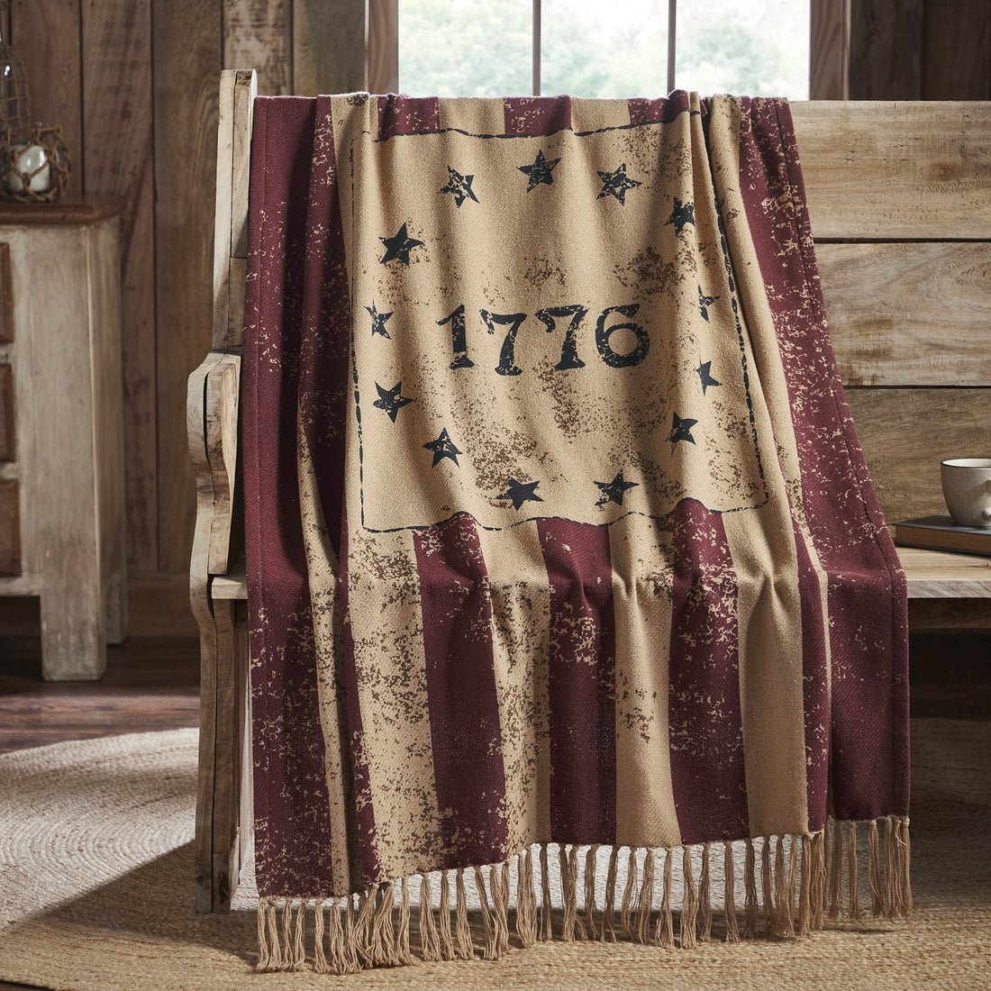 Primitive Farmhouse Patriotic My Country 1776 Woven Throw 50x60 - The Primitive Pineapple Collection