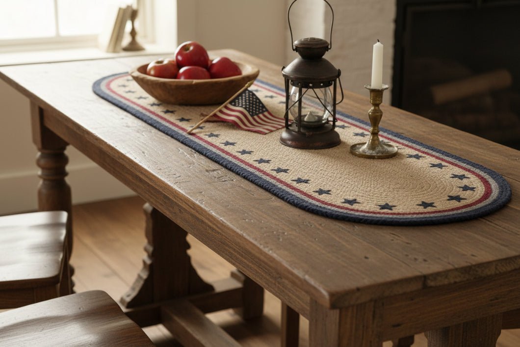 Farmhouse My Country Oval Runner Stencil Stars 12x36 - The Primitive Pineapple Collection