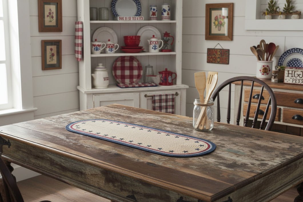 Farmhouse My Country Oval Runner Stencil Stars 12x36 - The Primitive Pineapple Collection