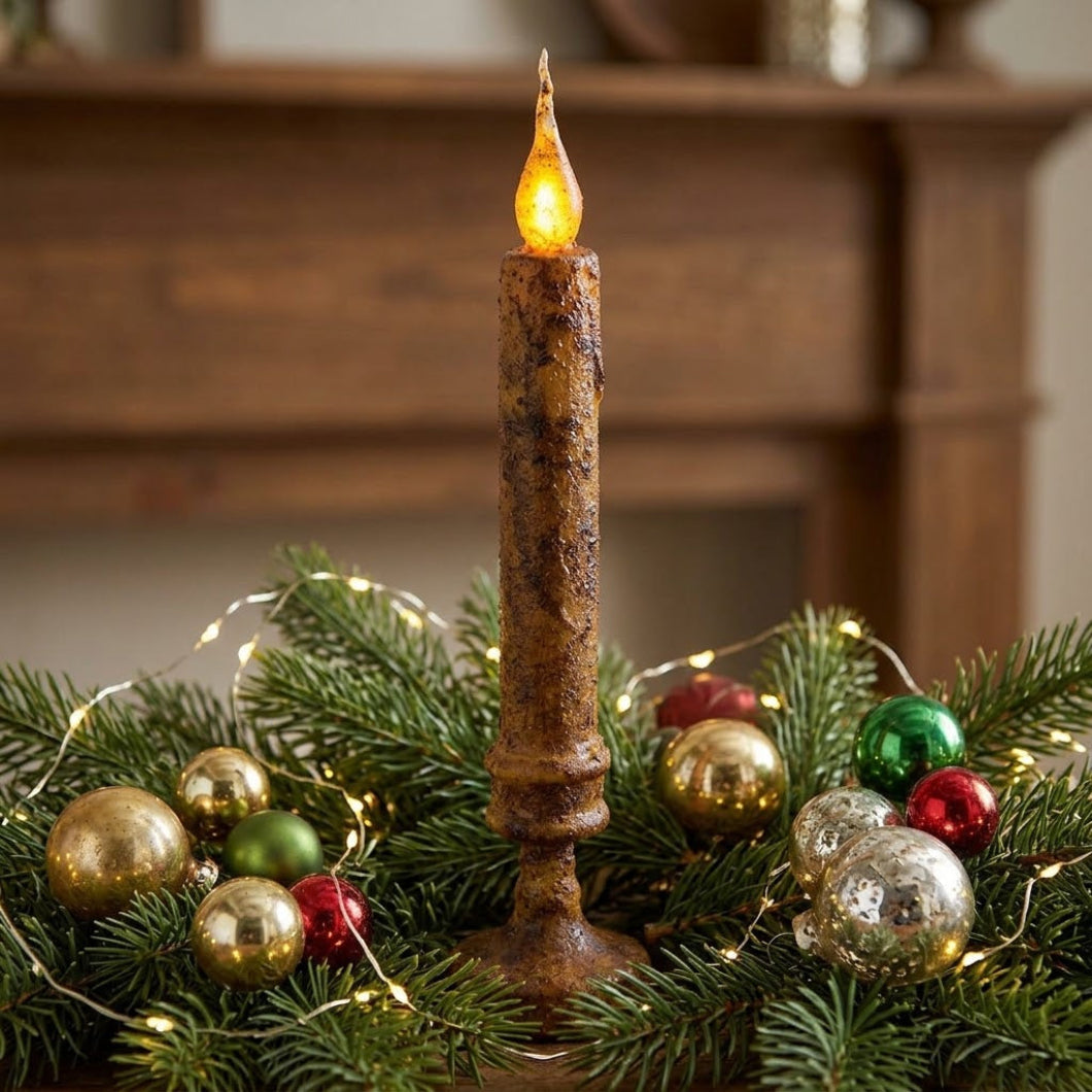 Primitive 10" Timer Burnt Mustard Twisty CandleStick