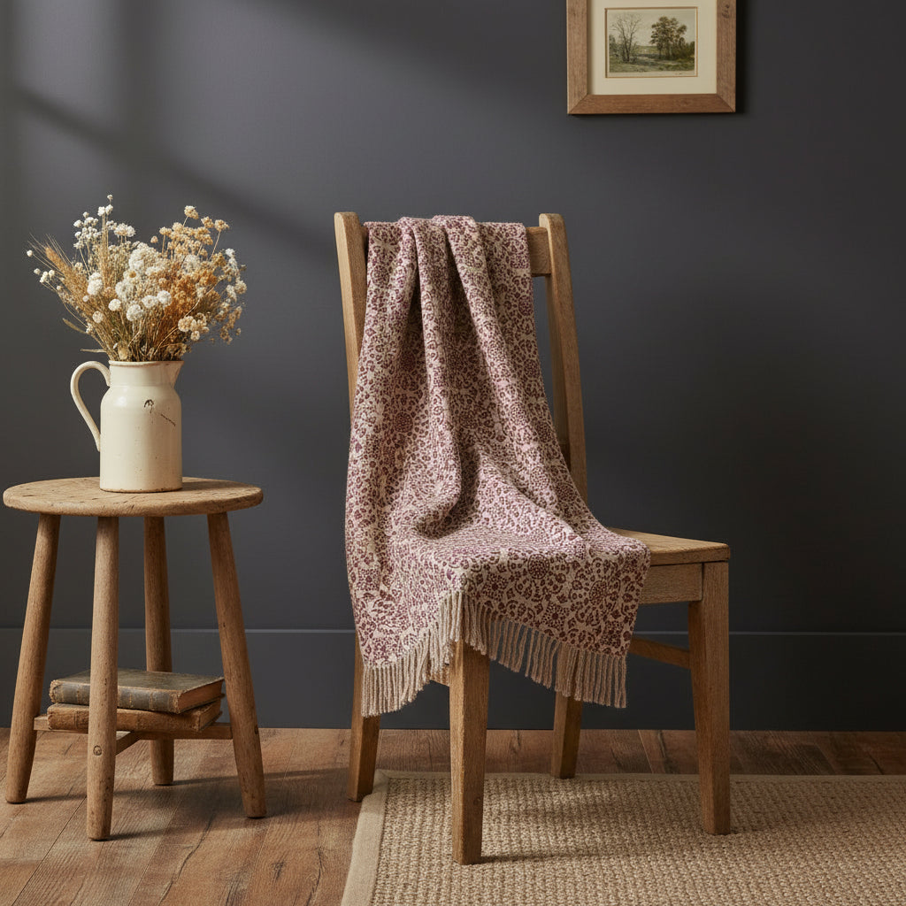 Primitive Farmhouse Custom House Burgundy Tan Jacquard Woven Throw 50x60 - The Primitive Pineapple Collection