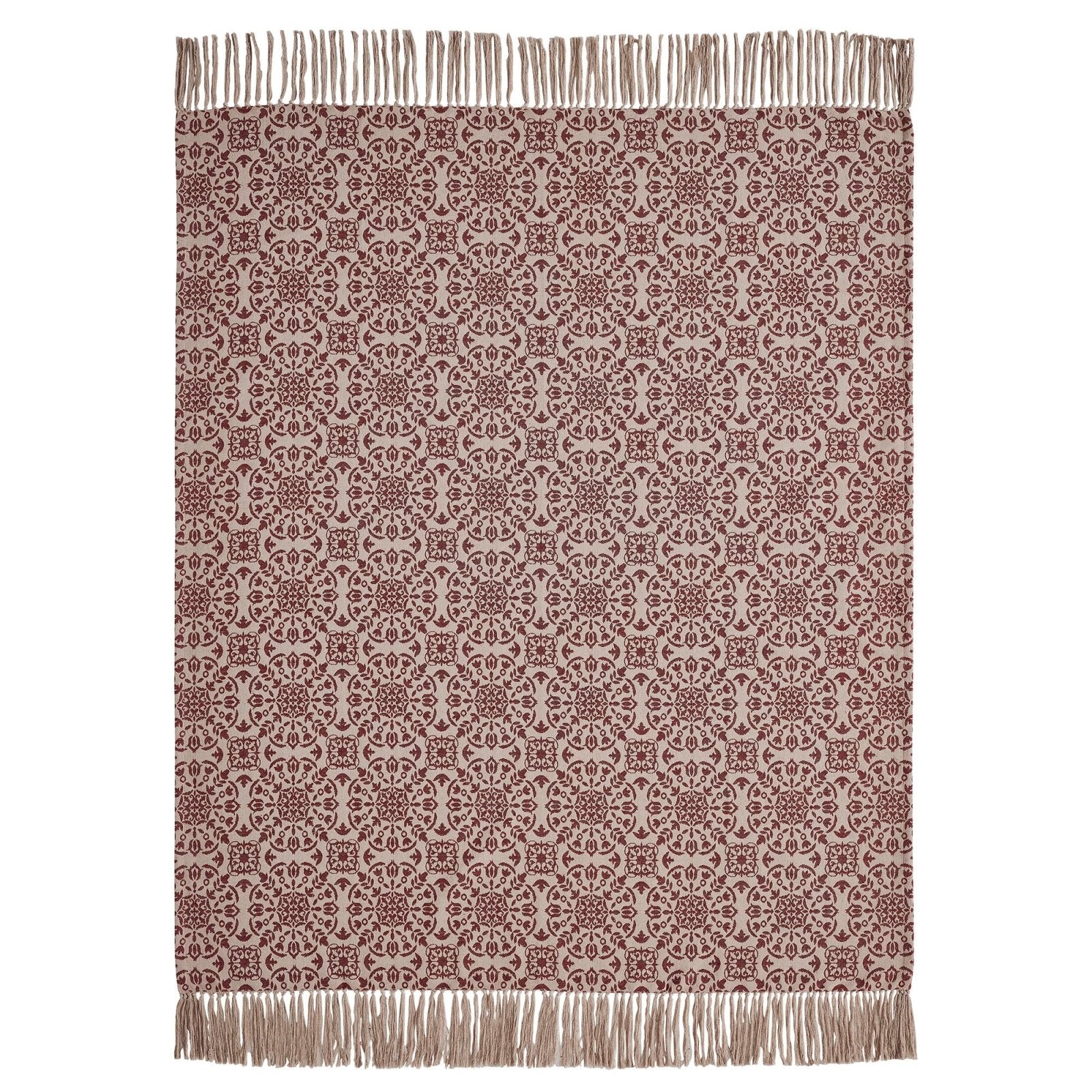 Primitive Farmhouse Custom House Burgundy Tan Jacquard Woven Throw 50x60 - The Primitive Pineapple Collection