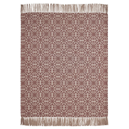 Primitive Farmhouse Custom House Burgundy Tan Jacquard Woven Throw 50x60 - The Primitive Pineapple Collection