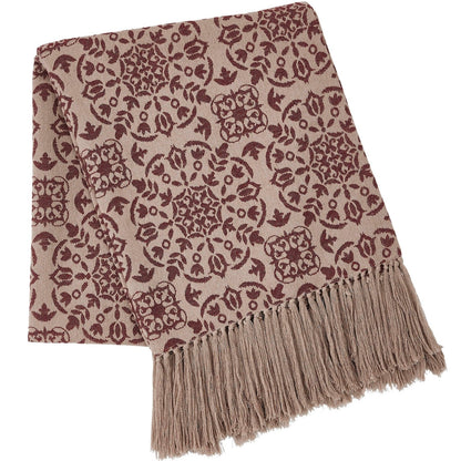 Primitive Farmhouse Custom House Burgundy Tan Jacquard Woven Throw 50x60 - The Primitive Pineapple Collection
