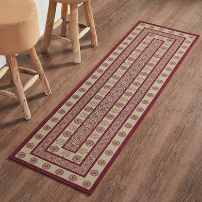 Primitive Farmhouse Burgundy Tan Jacquard Polyester Rug/Runner Rect 22x78 - The Primitive Pineapple Collection