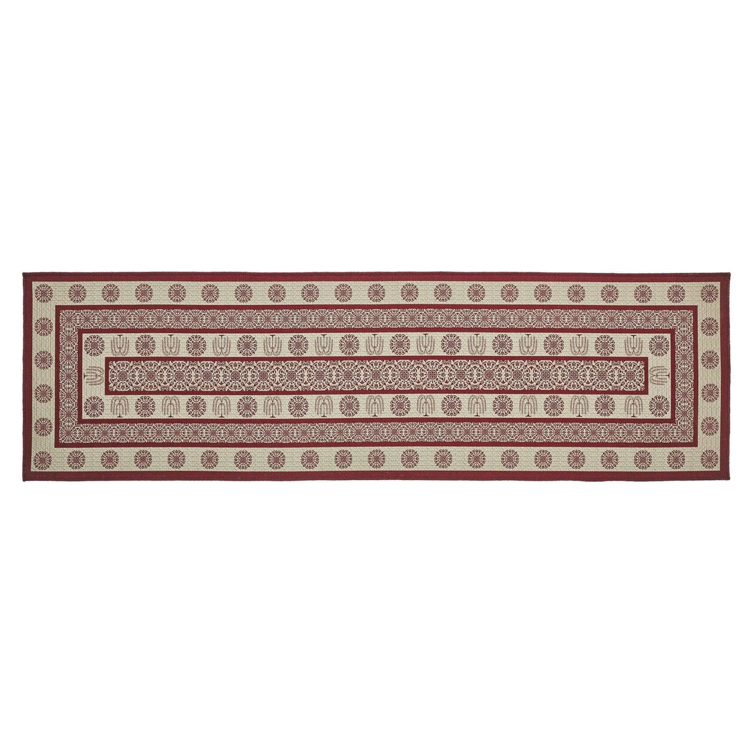 Primitive Farmhouse Burgundy Tan Jacquard Polyester Rug/Runner Rect 22x78 - The Primitive Pineapple Collection