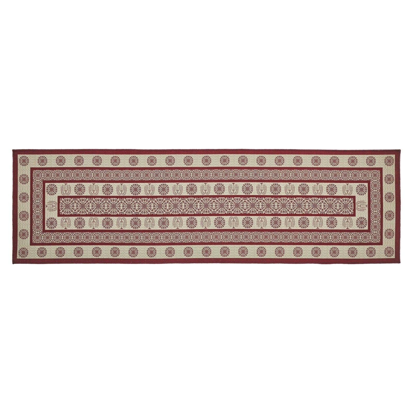 Primitive Farmhouse Burgundy Tan Jacquard Polyester Rug/Runner Rect 22x78 - The Primitive Pineapple Collection
