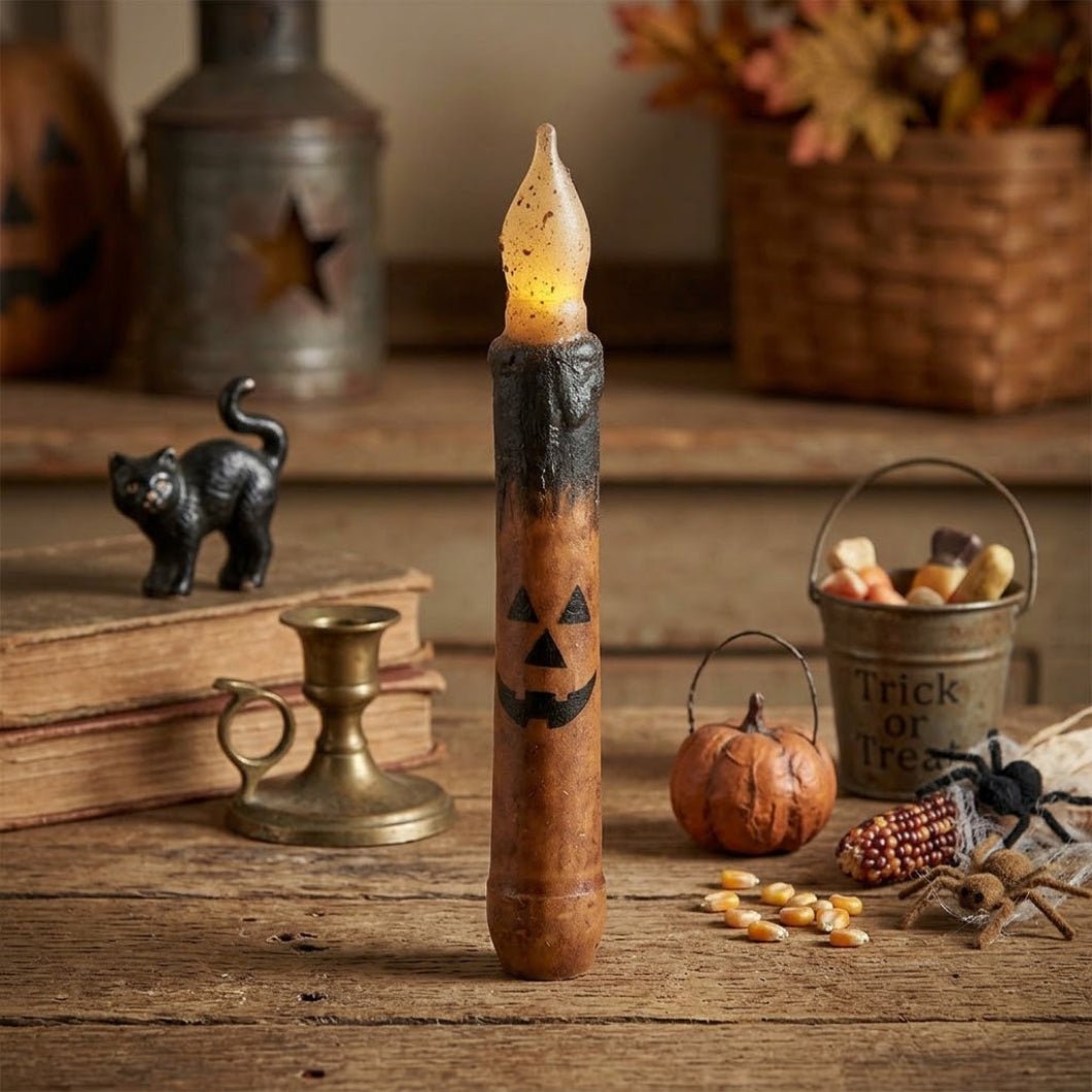 Halloween Timer Taper Candle 6.5" – Black Cat, Spider &amp; Jack O Lantern - The Primitive Pineapple Collection