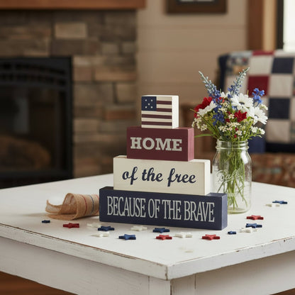 Patriotic Wooden Block Stack – Home of the Free 8x8x1.25 - The Primitive Pineapple Collection