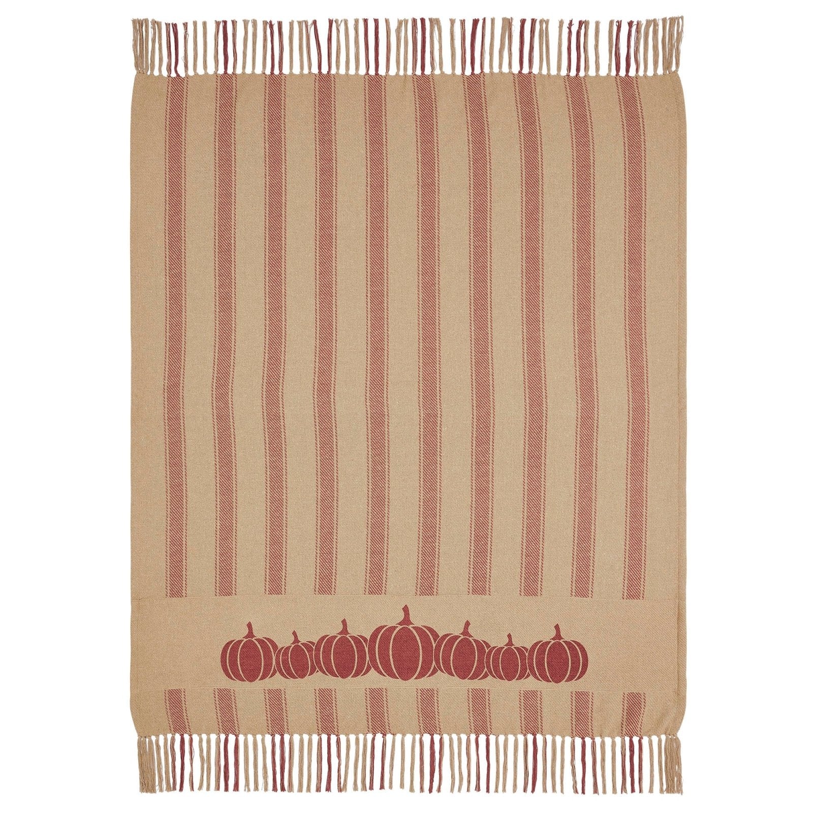 Primitive Fall Harvest Blessings Pumpkin Patch Ticking Stripe Woven Throw 50x60 - The Primitive Pineapple Collection