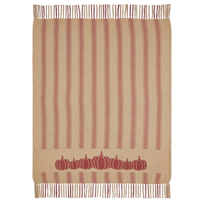 Primitive Fall Harvest Blessings Pumpkin Patch Ticking Stripe Woven Throw 50x60 - The Primitive Pineapple Collection