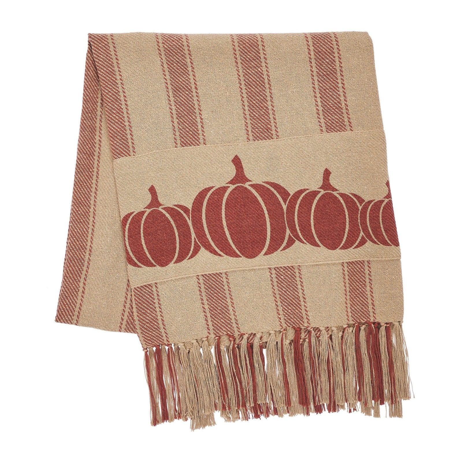 Primitive Fall Harvest Blessings Pumpkin Patch Ticking Stripe Woven Throw 50x60 - The Primitive Pineapple Collection