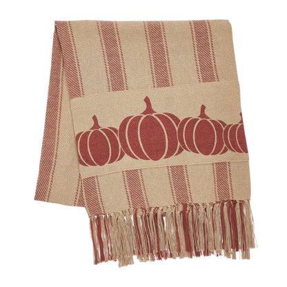 Primitive Fall Harvest Blessings Pumpkin Patch Ticking Stripe Woven Throw 50x60 - The Primitive Pineapple Collection