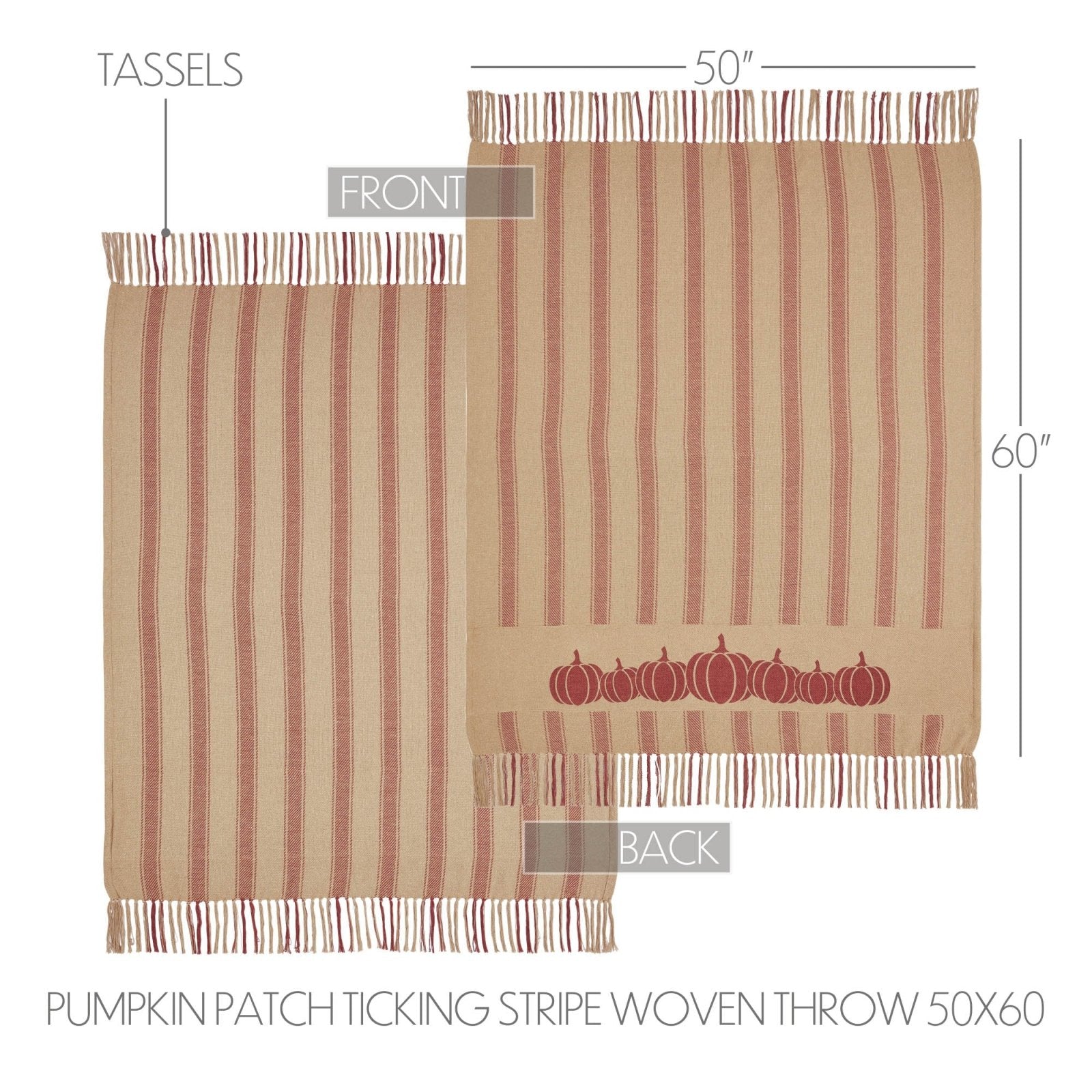 Primitive Fall Harvest Blessings Pumpkin Patch Ticking Stripe Woven Throw 50x60 - The Primitive Pineapple Collection