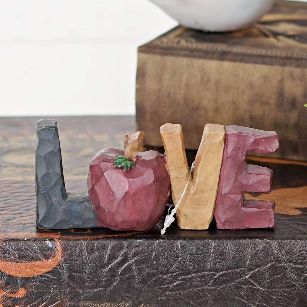 Primitive Farmhouse Love w/ Apple Shelf Sitter 4&quot; - The Primitive Pineapple Collection