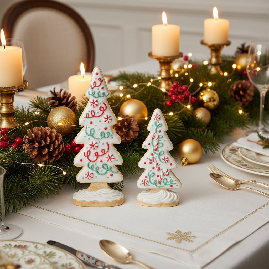 Christmas Retro Look Large 2 pc Gingerbread Tree w/ Icing Figurines - The Primitive Pineapple Collection