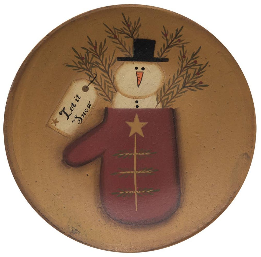 Primitive Christmas 6&quot; Folk Art Snowman Plate 3 Designs - The Primitive Pineapple Collection