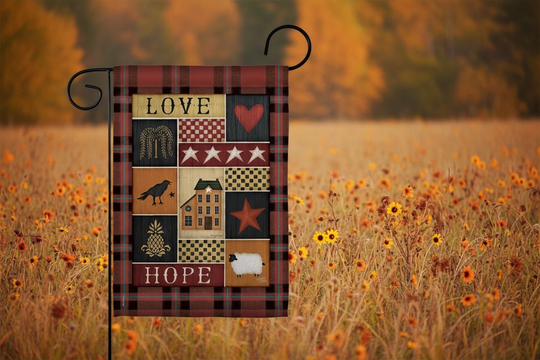Primitive Collage Love Hope Country Living Decor Flag - The Primitive Pineapple Collection