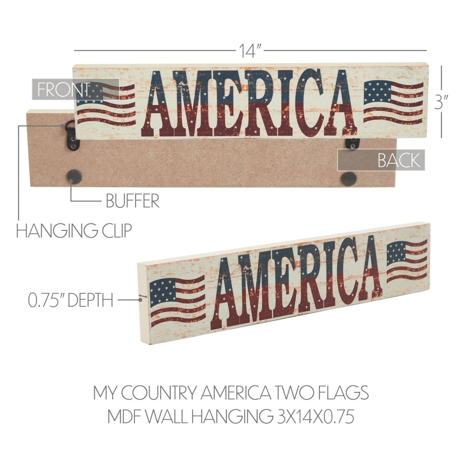 Farmhouse My Country AMERICA Two Flags Wall Hanging 3x14x0.75 - The Primitive Pineapple Collection