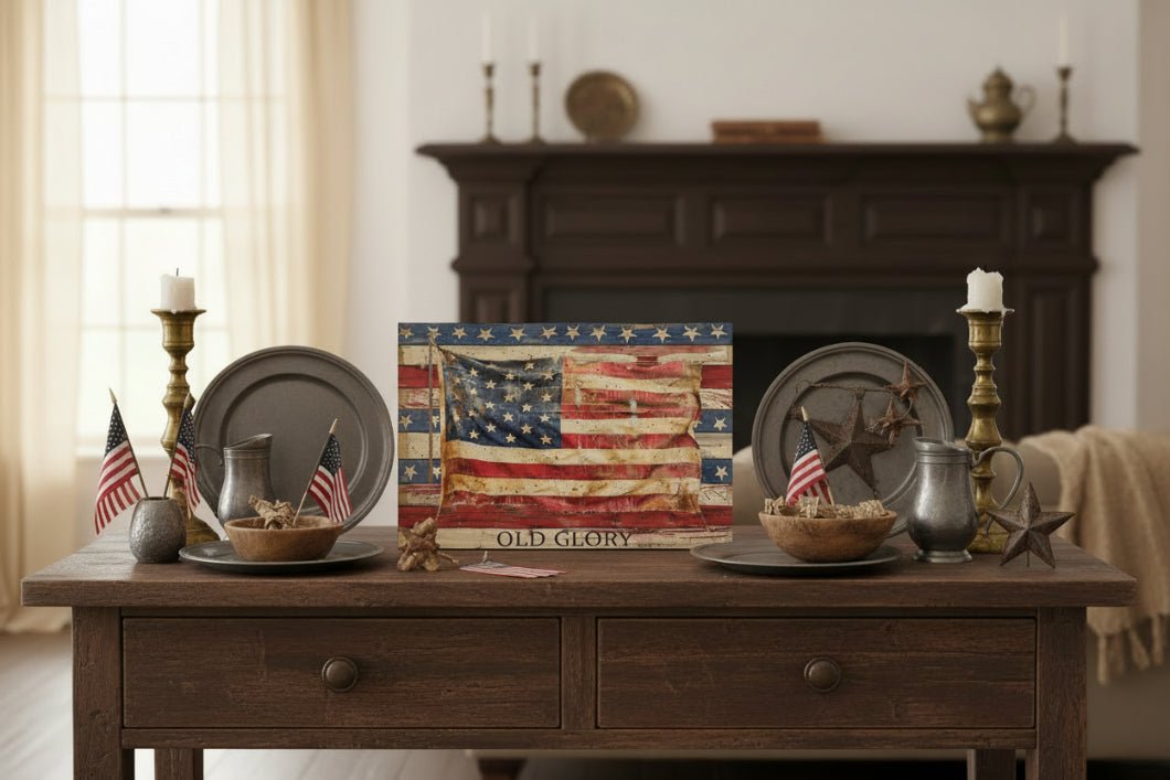 Distressed Old Glory American Flag Metal Sign 12x8 Handcrafted Americana Decor - The Primitive Pineapple Collection