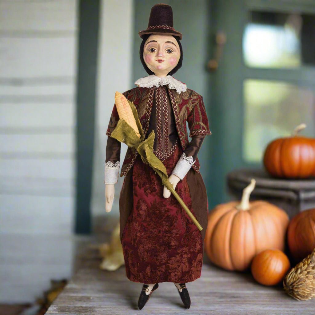 Folk Art Thanksgiving Gathered Traditions Pocahontas Thanksgiving Florence Lea Art Doll - The Primitive Pineapple Collection