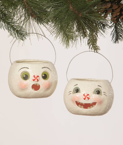 Bethany Lowe Christmas Happy Snowman Bucket Petite Ornament TJ2331 - The Primitive Pineapple Collection