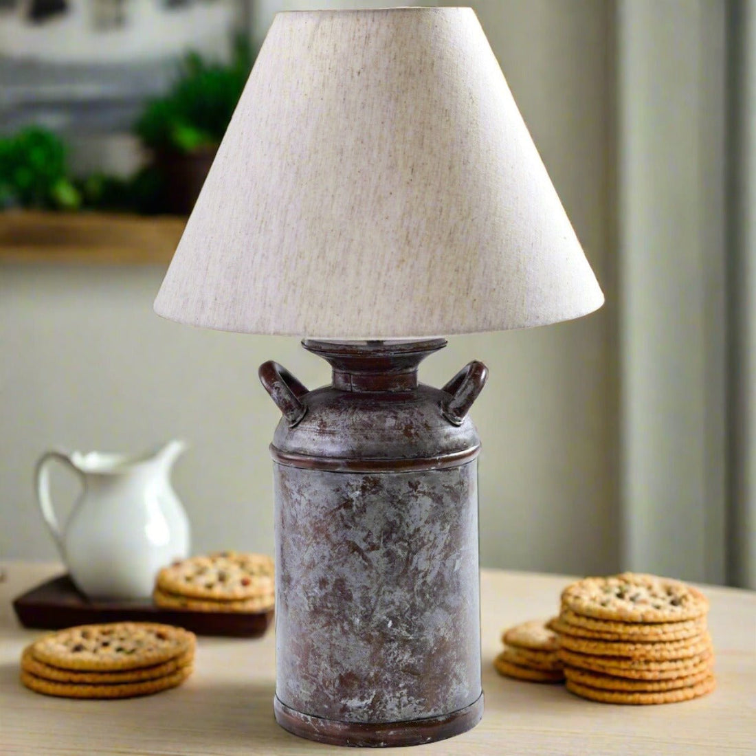Primitive Colonial Reproduction Antique Galvanized Milk Can Lamp - The Primitive Pineapple Collection