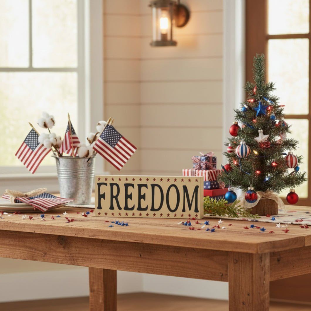 Patriotic FREEDOM Block Sign | Rustic Americana Farmhouse Decor - The Primitive Pineapple Collection
