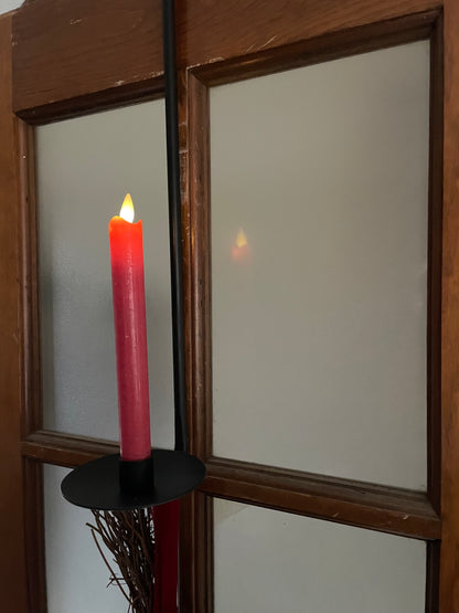 Primitive Early American Black Metal 18&quot; Cupboard Taper Candle Door Hanger