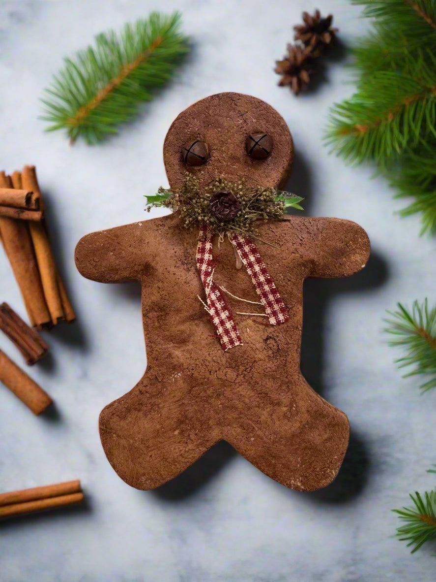 Primitive Christmas 8” Handmade Gingerbread Man w/ Cranberry Bowl Filler - The Primitive Pineapple Collection
