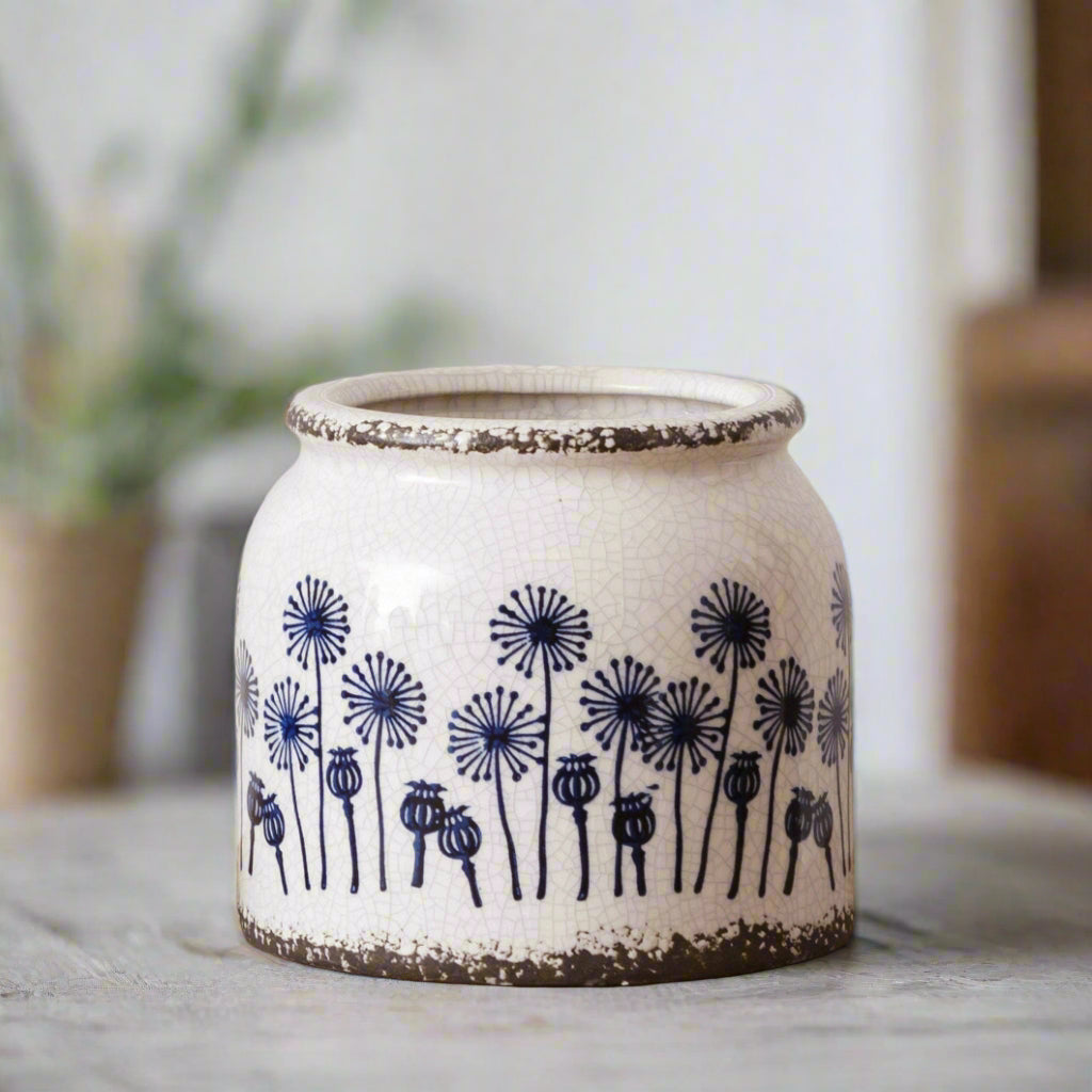 Primitive Farmhouse Dandelion Vintage Look Crock