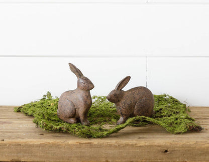 Farmhouse Spring Easter 2 pc Distressed Rustic Brown Bunny Rabbit Figurines