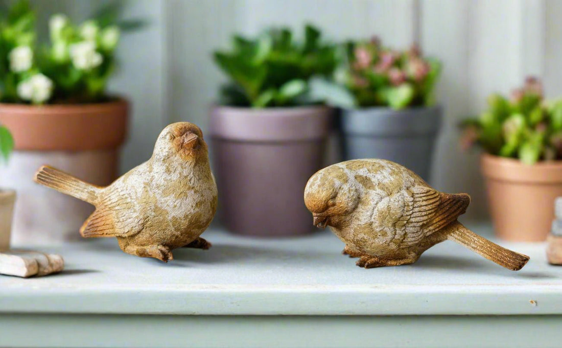 Primitive Farmhouse Vintage Look 2pc Weather Bird Figurines - The Primitive Pineapple Collection